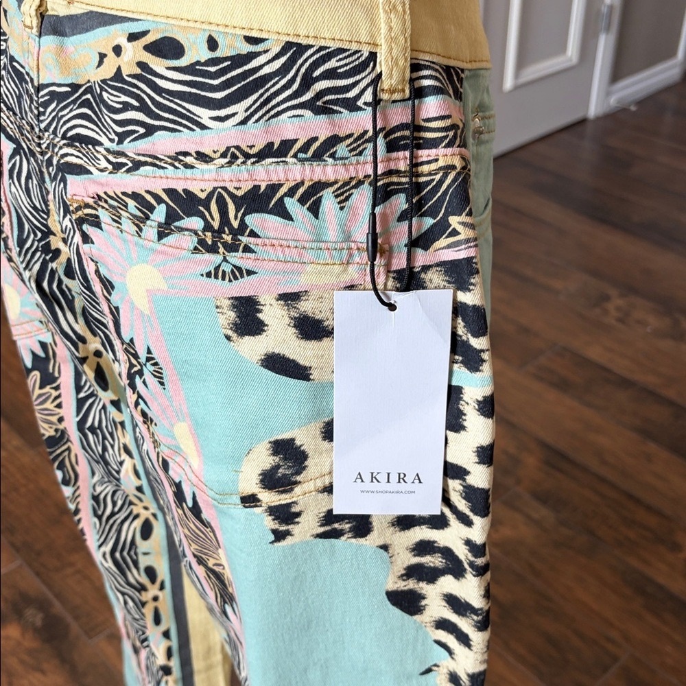 AKIRA Multicolor Animal Print Straight Leg Jeans - Picture 3 of 3